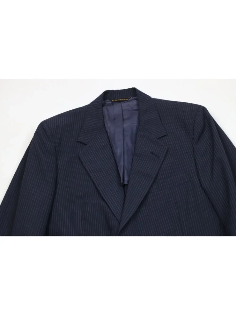 Vtg 70s Mens 38R 2 Piece Pinstriped Wool Suit Wedding Blue Wide Leg 32x29 USA